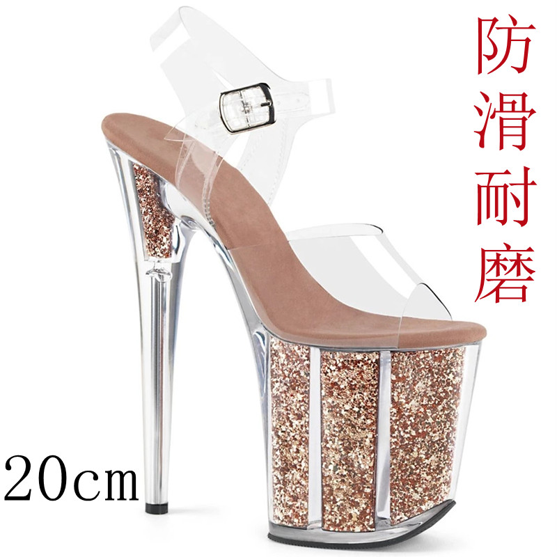 20cm tubo de acero zapatos de tacón antideslizante modelo de desfile zapatos de entrenamiento impermeables especiales de diamante de agua sandalias de cristal transparente image 2