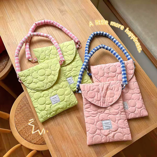 Down cotton ipad storage bag ins high-looking quilted cute hand carrying key change mobile phone diaper mummy bag