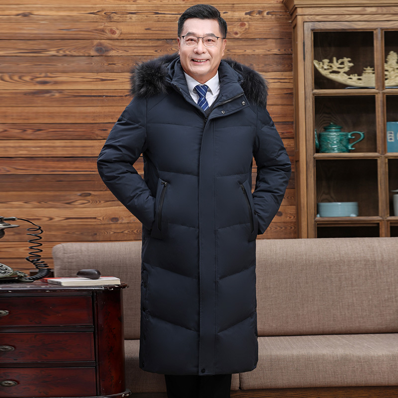 Abajo chaqueta de los hombres 2023 Invierno nuevo medio-longitud con capucha cálido de mediana edad y anciano papá pato blanco abajo chaqueta