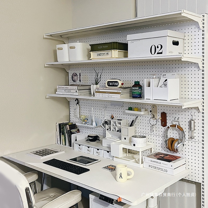 Perforated Board Bookshelf Desk Storage Rack for Girls and Students, Integrated Display Bookcase, Freestanding Hardware