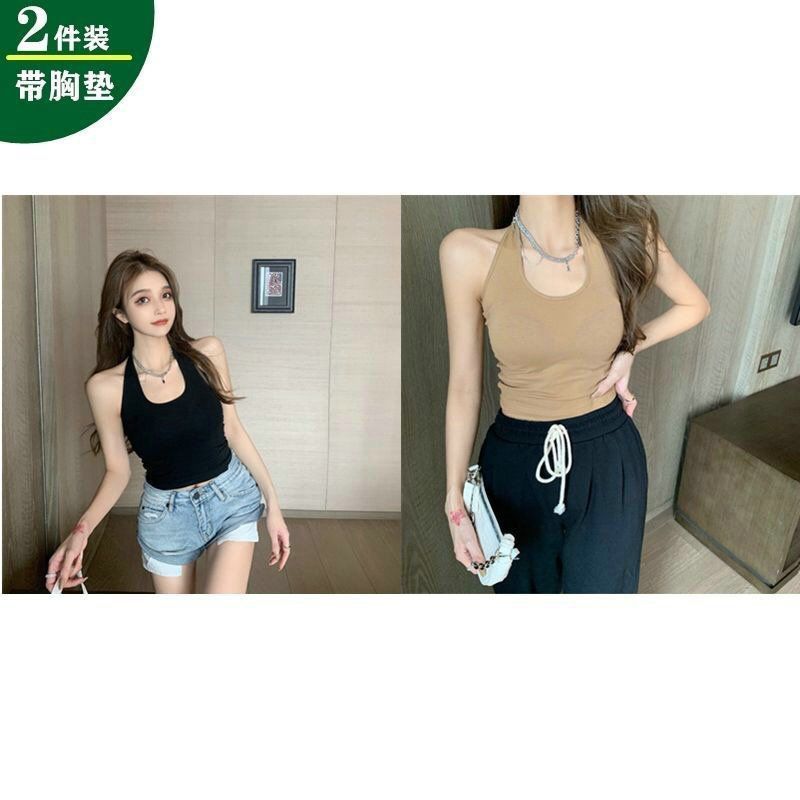 ホルターネックトップ、キャミソール、美しい背中の女性用夏用インナーとアウターブラ、胸パッド付き一体型ボトムチューブトップ|undefined