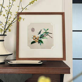 苏绣新中式挂画绣片装裱唐宋花鸟植物设计师艺术书房父母房装饰画