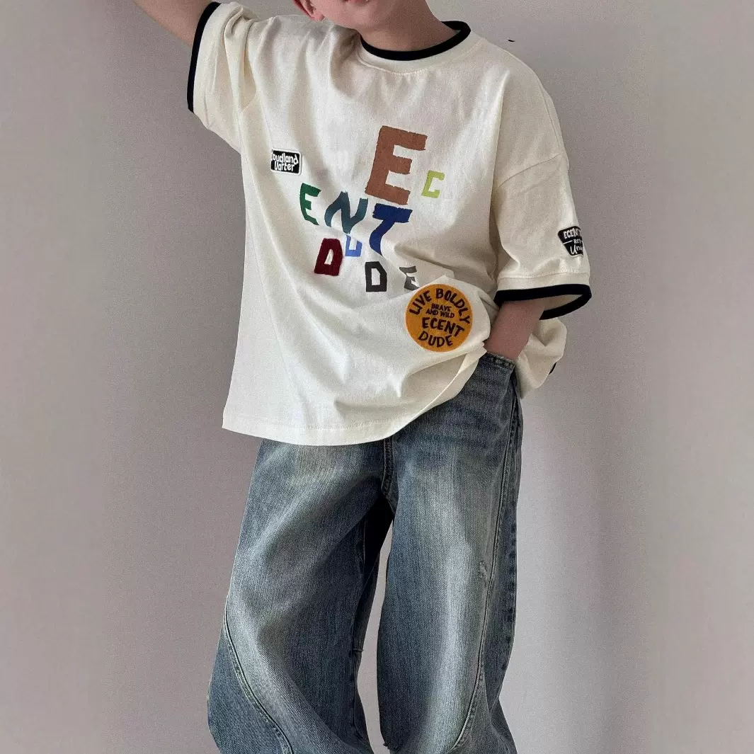 男童韩国宽松运动短袖T恤夏季2025新款中大儿童薄款时髦半袖上衣