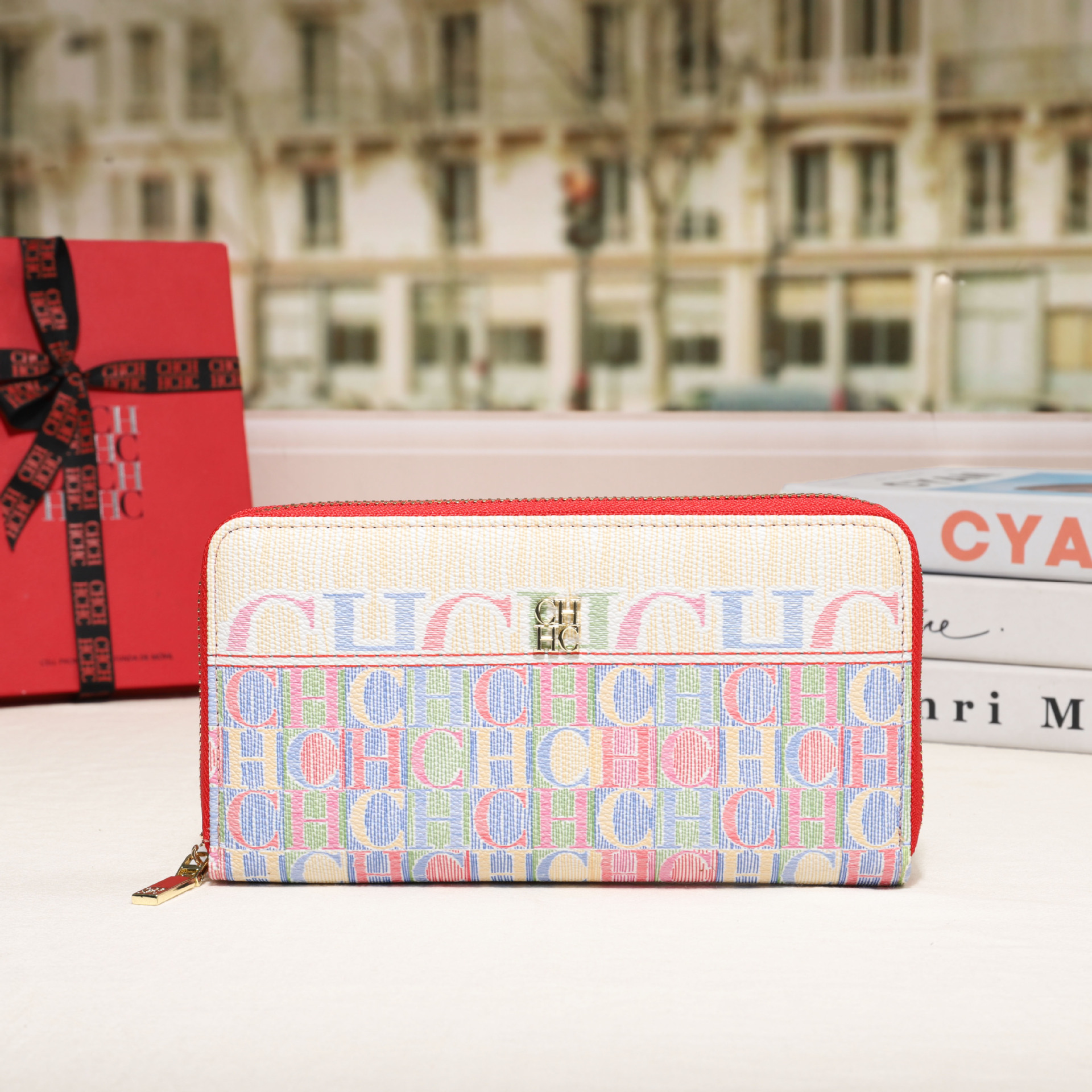 CHHC nuevo bolso 2025 moda femenina billetera con cremallera clásica textura real bolso largo unisex