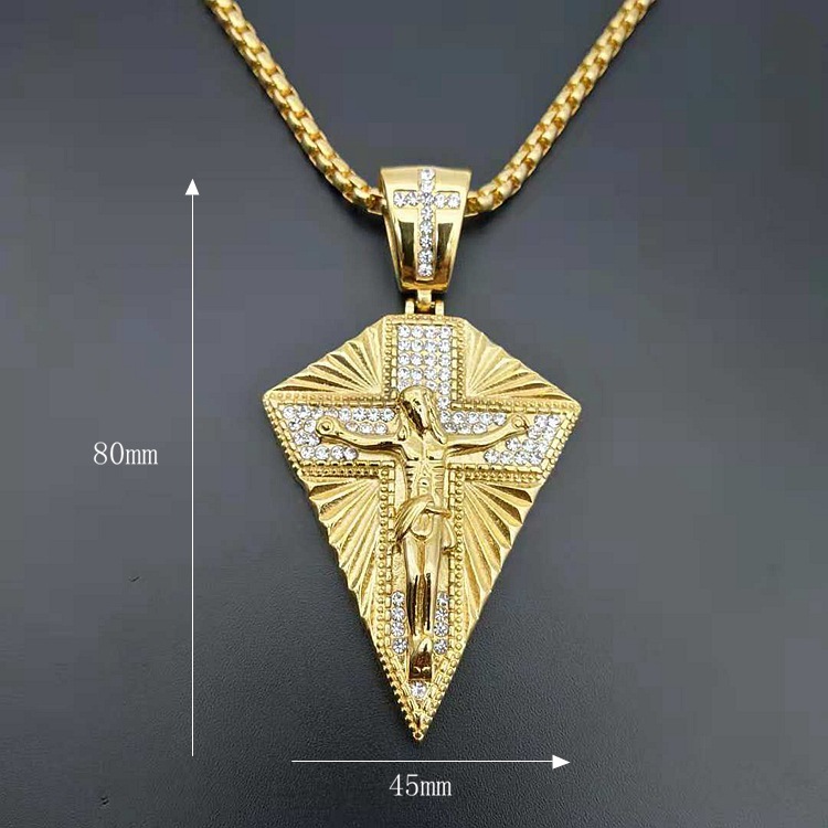 28g Weight Rhinestones Inlay Material Hip-Hop Solid Color Titanium Steel Inlay Rhinestones Men's Pendant Necklace