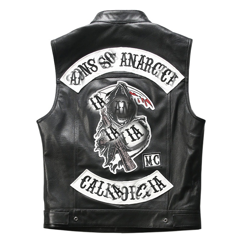 Harley Ángel chaleco caos hijo cuero motocicleta chaleco hombres y mujeres más tamaño completo vegetal curtido algodón piel de oveja caballo