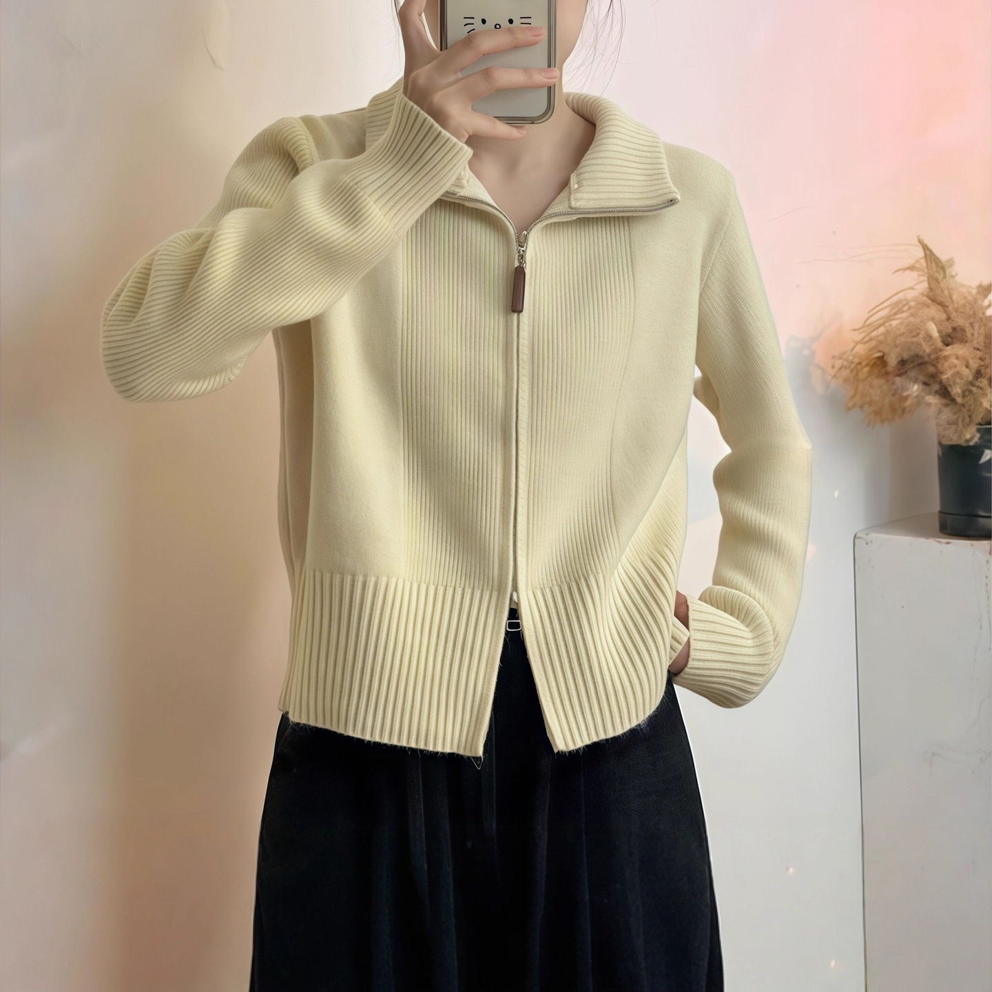 Retro Lazy Style Lapel Long-Sleeved Knitted Cardigan Sweater for Women Autumn and Winter New Casual Simple Fashion Versatile Top