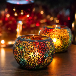 European-style colorful mosaic glass candlestick romantic candlelight dinner decoration candle Cup