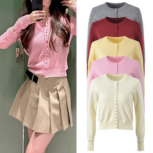 2024秋新款甜美减龄长排扣上衣外套修身显瘦短款圆领针织开衫