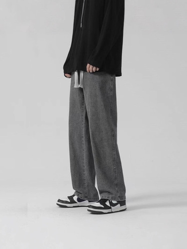 Fanx foreign trade jeans men's spring and autumn new style loose straight elastic waist drawstring all-matching casual long pants