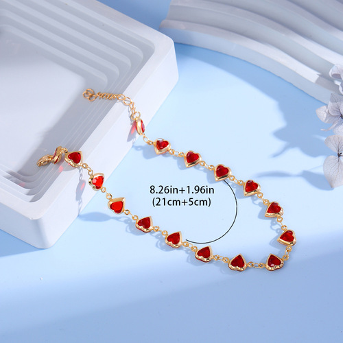 European and American cross-border candy-colored heart bracelet and necklace, colorful heart-shaped bracelet for women, sweet heart-shaped bead bracelet