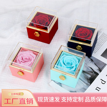 跨境可旋转情人节生日礼物玫瑰永生花礼盒亚克力高级感饰品首饰盒