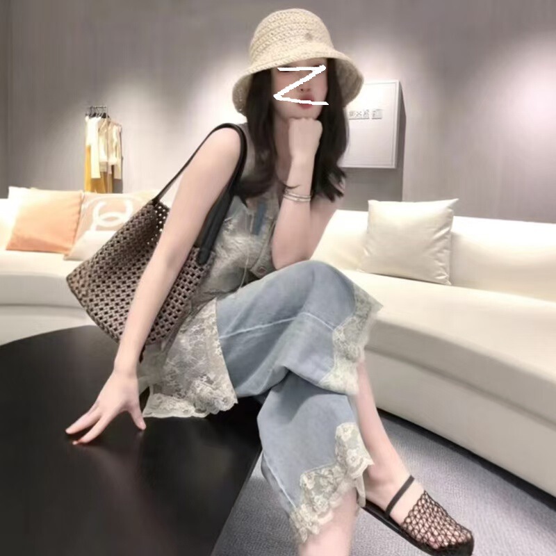 2025 New Spring and Summer Accessible Luxury Aurora Style Designer Spliced Denim Suit Short Sleeves