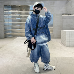 Boys' Cowboy Set Spring/Autumn 2024 New Model Medium & Large Children Trendy Cool Stylish Boy Spring Two-Piece Children's Clothing