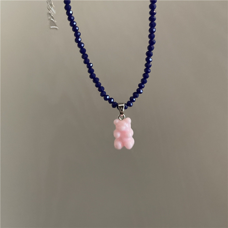 Korean Dongdaemun New Fun Necklace Womenu0027s Colorful Rice-Shaped Beads Stringed Beads Bear Crysta