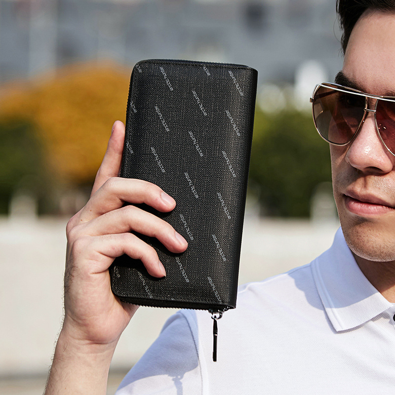 北极猎人新款男士防泼水钱包长款皮夹多卡位男商务拉链多功能钱夹