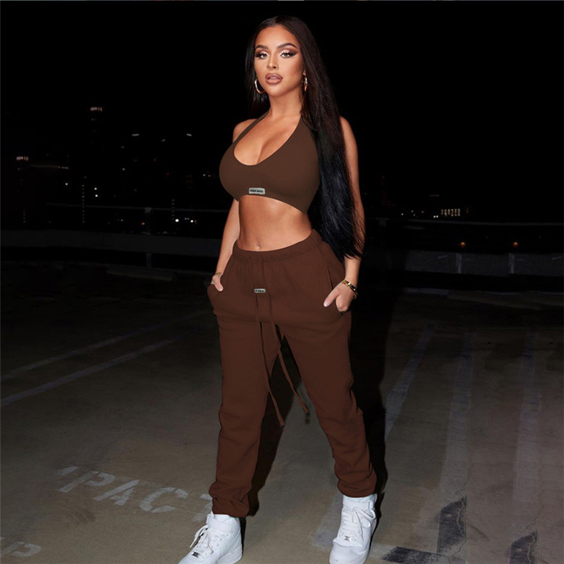 Classic Style Streetwear Solid Color Spandex Polyester Halter Neck Tracksuit Vest Sweatpants display picture 6