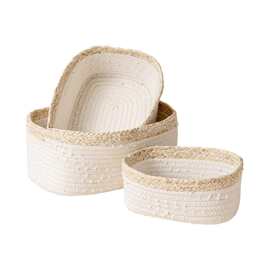 手工棉绳编织收纳筐套三客厅桌面零食杂物玉米皮收纳篮玩具收纳筐