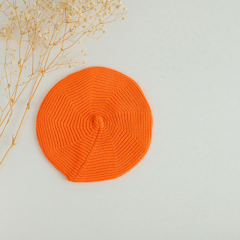 45-50cm 약 6 개월-4 세-탄성 오렌지 물결 모양의 니트 베레모