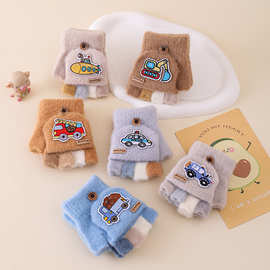 宝宝手套冬季男女童可爱卡通半指翻盖婴幼儿小孩防寒保暖五指批发