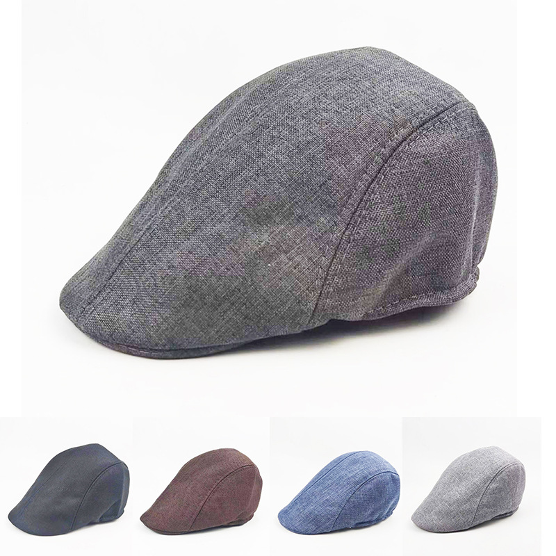 Cotton and Linen Forward Cap Men's Simple Retro Cap Summer and Autumn Artistic Female Youth Beret Solid Color Newsboy Cap