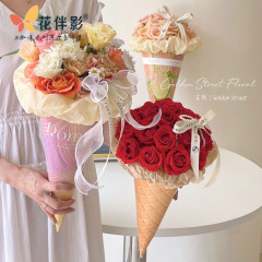 甜筒紙 母親節迷你花束冰淇淋甜桶花藝牛皮紙加厚卡紙鮮花包裝