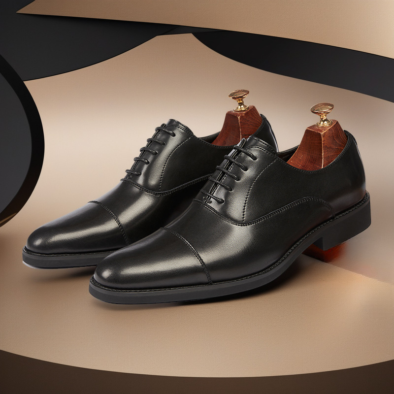 2025 primavera y otoño tres juntas zapatos de cuero para hombres antideslizantes ropa formal de negocios transpirable con cordones zapatos de cuero para hombres jóvenes todo fósforo