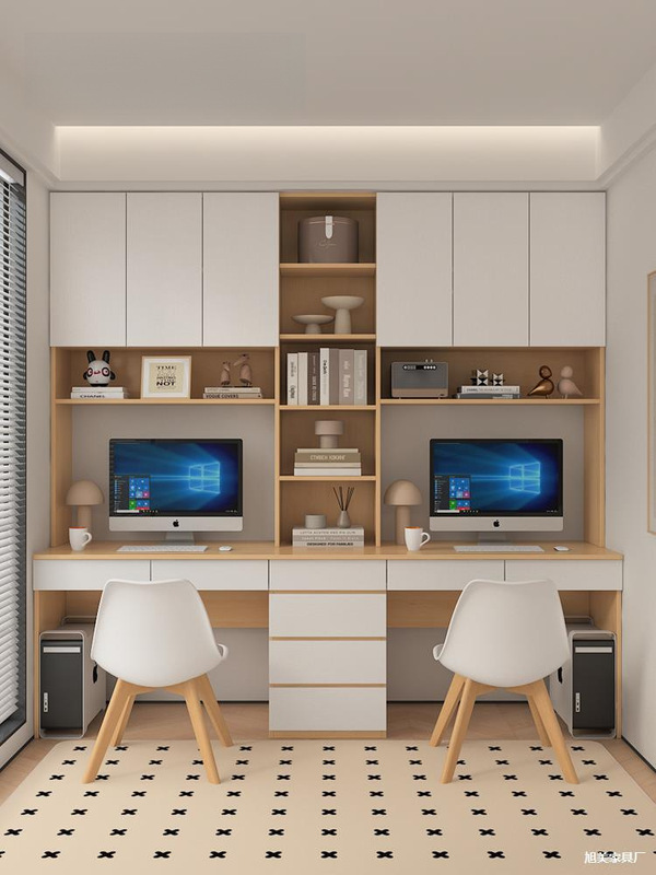 Two-Person Desk Modern Simple Writing Desk Bookcase Integrated Combination with Bookshelf Computer Desk Small Apartment