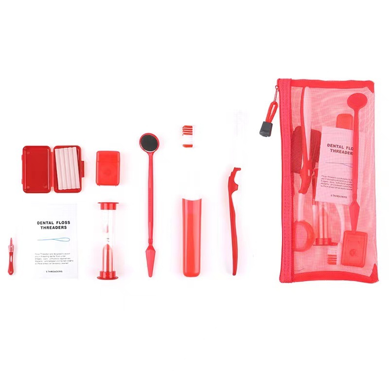 Oral care orthodontic set, orthodontic wax, orthodontic toothbrush, interdental brush, floss pick, eight-piece set