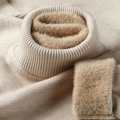 【Integrally Fleece】Men's Thicker Winter Crew Neck Knit Top for Casual Innerwear