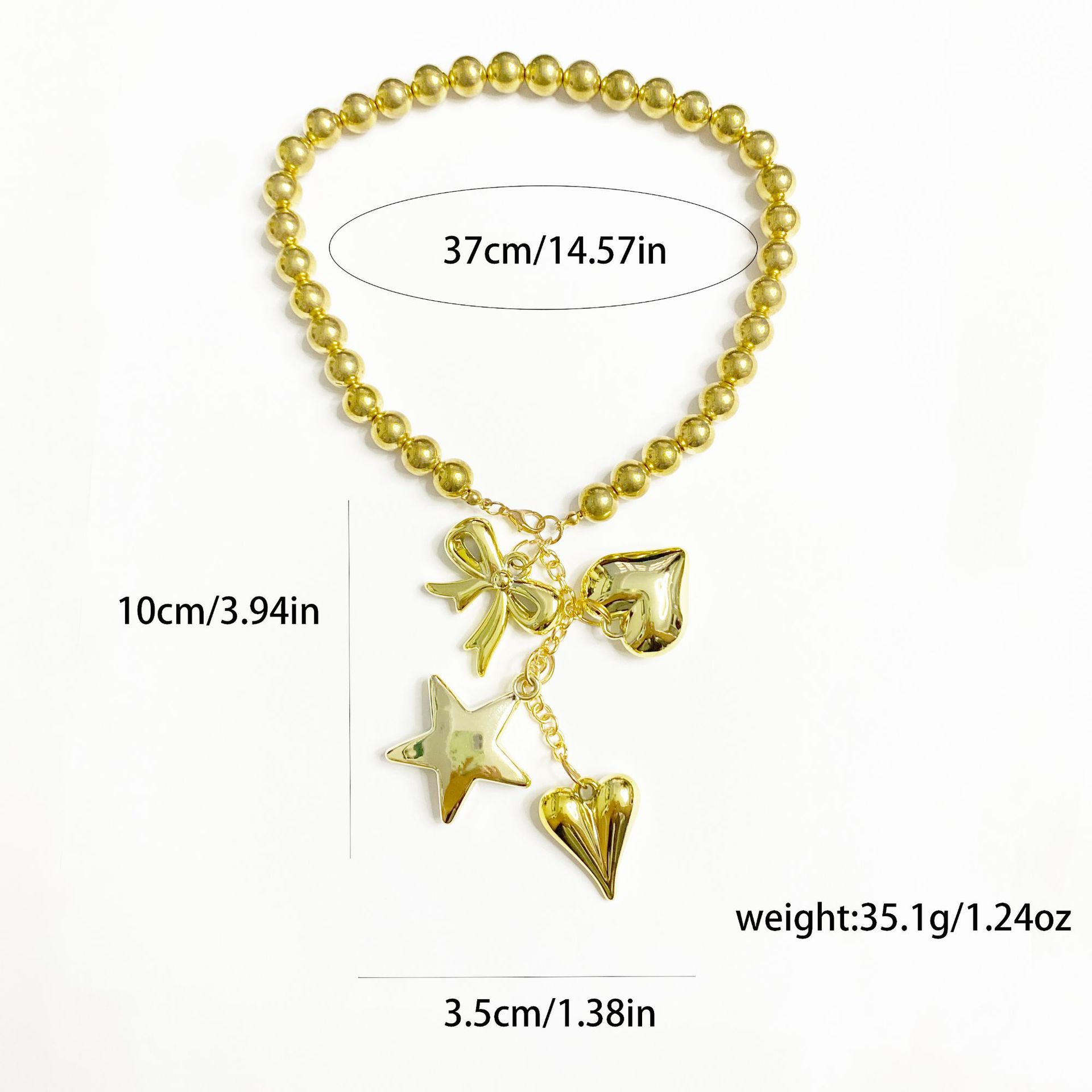 All Seasons Season Women's Gender Exaggerated Sweet Star Heart Shape Bow Knot Plastic Beaded Chain Lobster Trigger Clasp Closure Statement Necklaces Wholesale