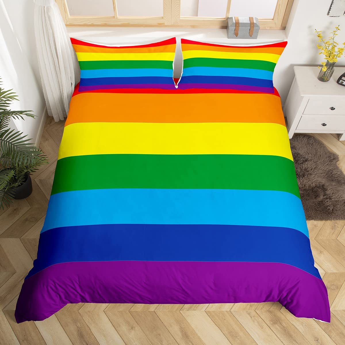 Transfronterizo arco iris estriado edredón conjunto de tres piezas conjunto de impresión digital 3D conjunto de ropa de cama comercio exterior