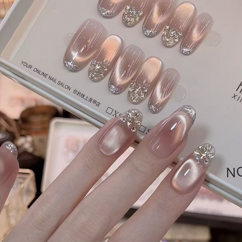 [No Regrets] Purely Handmade Wearable Nails with Pure Desire Cat Eye Effect, High-End Handmade Nail Art Pieces, Pack of 10