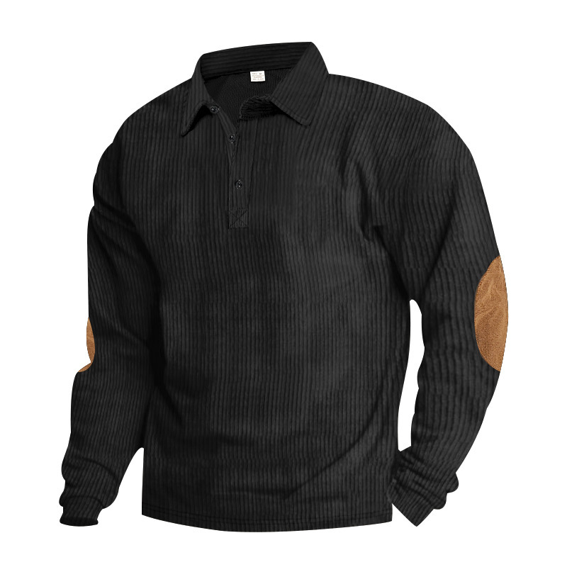 Venta caliente transfronteriza hombres americanos primavera y otoño pana retro suelto casual al aire libre parche de manga larga camisa de fondo POLO