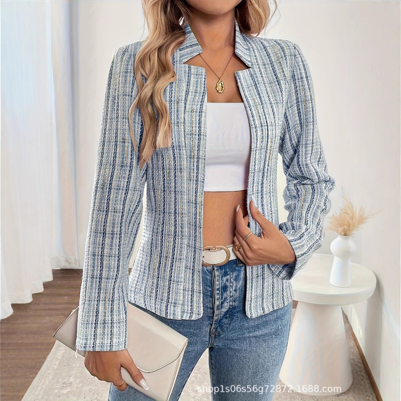 Elegant Women's Plaid Long-Sleeve Cardigan Blazer in a Chanel-Style Design, Suitable for Autumn Commuting, European and American Cross-Border Fashion Elegant Women's Plaid Long-Sleeve Cardigan Blazer in a Chanel-Style Design, Suitable for Autumn Commuting, European and American Cross-Border Fashion