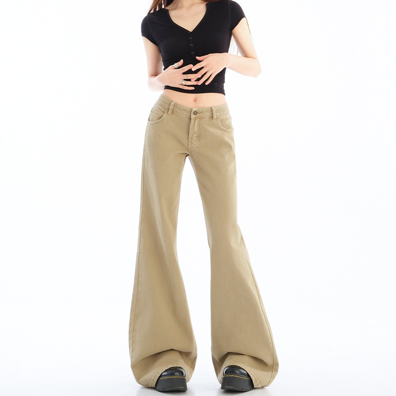 卡其色微喇牛仔裤女款小个子不贴腿牛仔微喇裤女低腰喇叭裤子女款|undefined