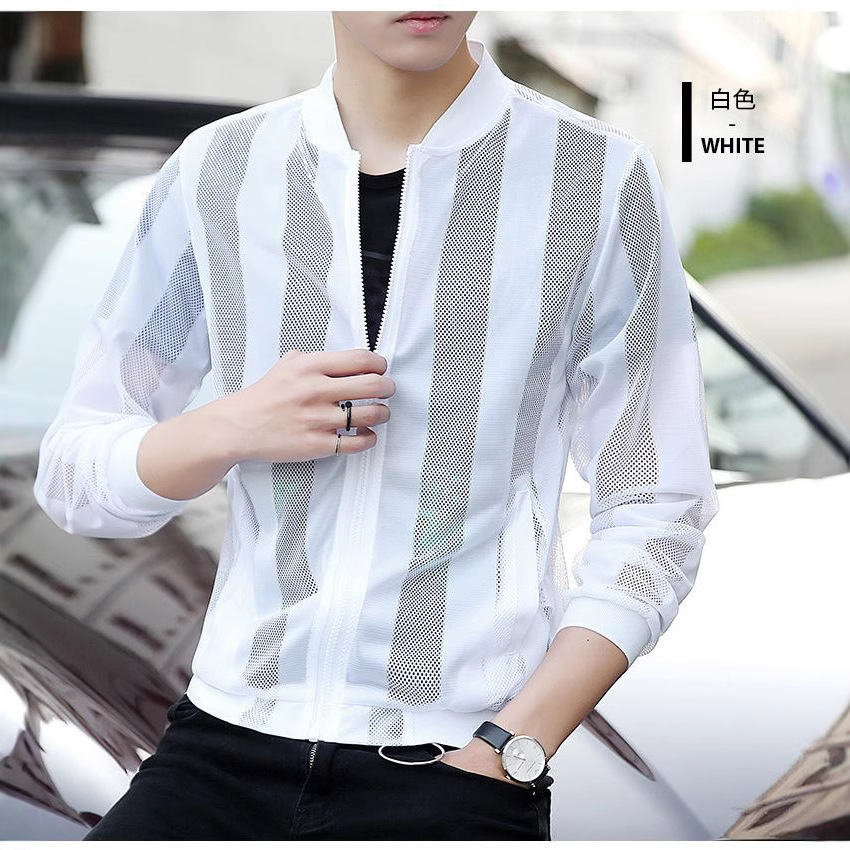 Ropa de protección solar personalizada, chaqueta para hombre, ropa de protección solar de verano, ropa de piel hermosa para hombre hueca transpirable ultrafina, estilo fino nuevo