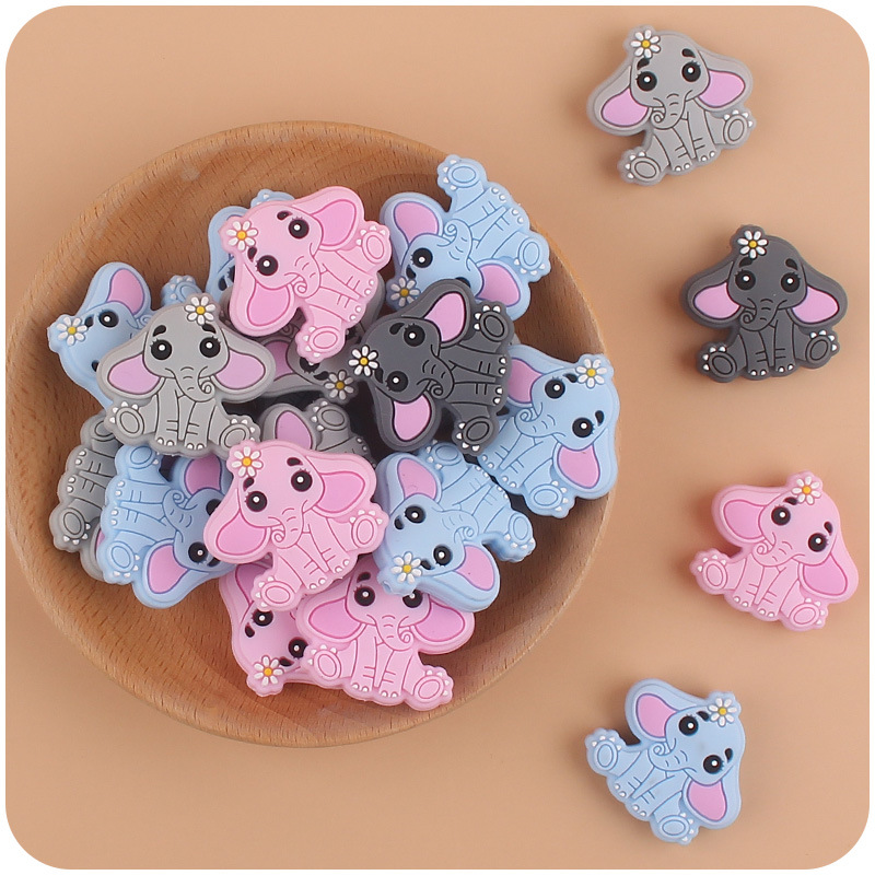 Suministros para bebés de dibujos animados animal elefante mordedor de silicona creativo lindo bebé mordida pezón accesorios de cadena anti-caída