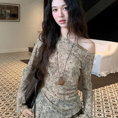 夏日绝美漂亮小上衣女2025新款漂亮绝美斜肩长袖t恤防晒罩衫薄款
