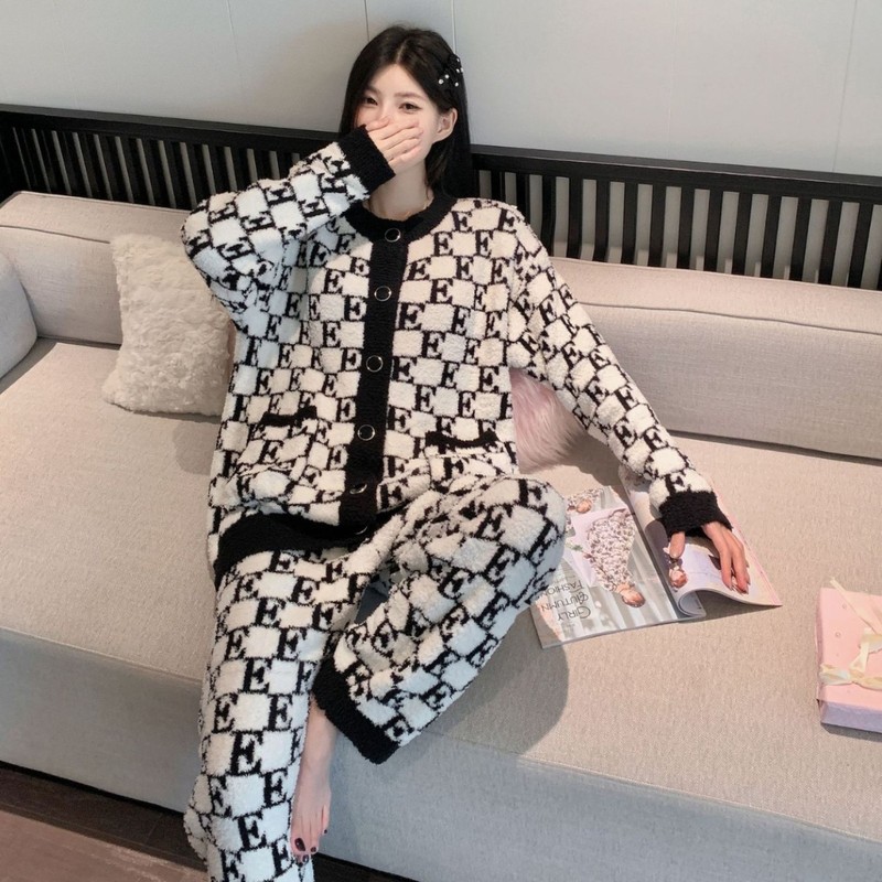 睡衣女款秋冬季新款时尚星高级感小香风睡衣开衫套装保暖家居服|undefined