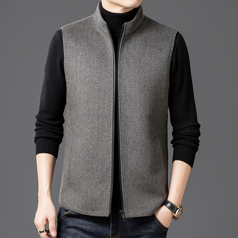 90白鸭绒男士羊毛呢立领马甲2025年冬季新款中老年保暖跨境批发