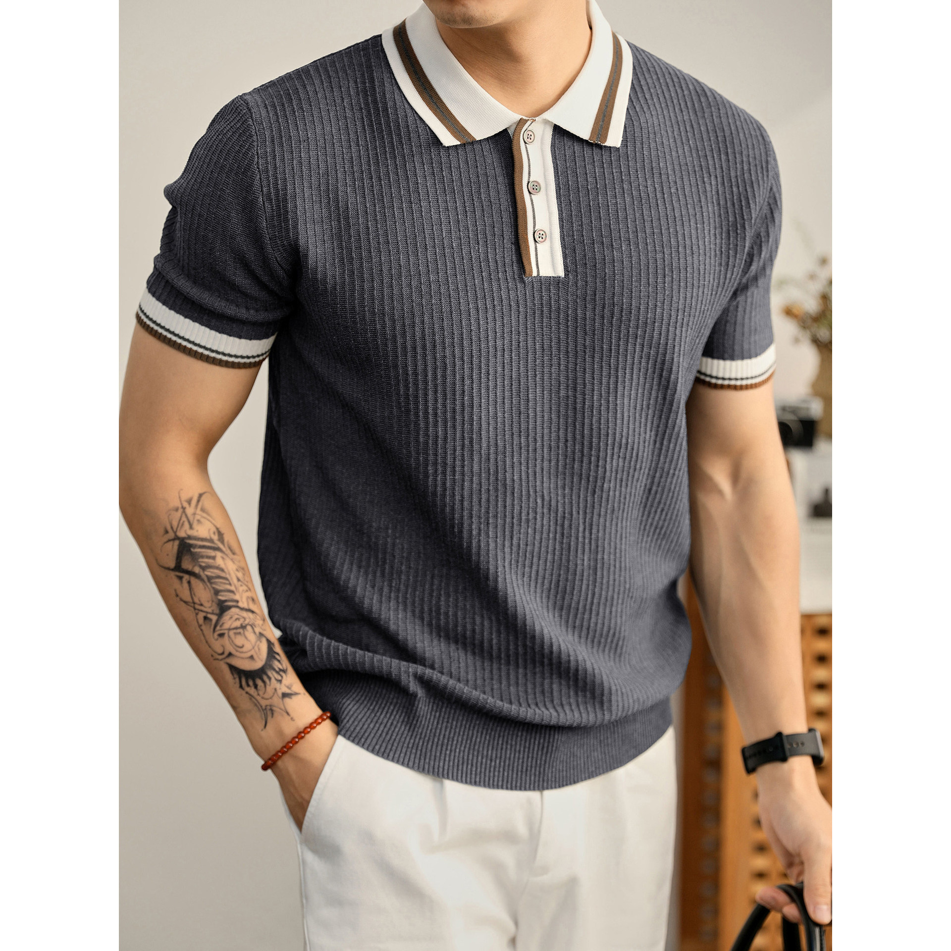 Camisas de polo de manga corta con solapa, camisetas de punto de hombre con solapa, camisetas comerciales de hielo, comercio exterior transfronterizo al por mayor
