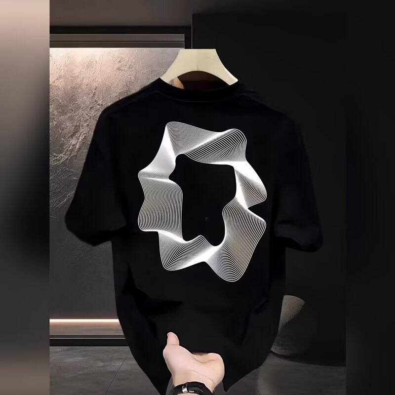 2025 Summer New Design Geometric Graphic Print Short-Sleeved T-Shirt for Young Men and Students, Loose Round Neck Half-Sleeve 2025 Summer New Design Geometric Graphic Print Short-Sleeved T-Shirt for Young Men and Students, Loose Round Neck Half-Sleeve