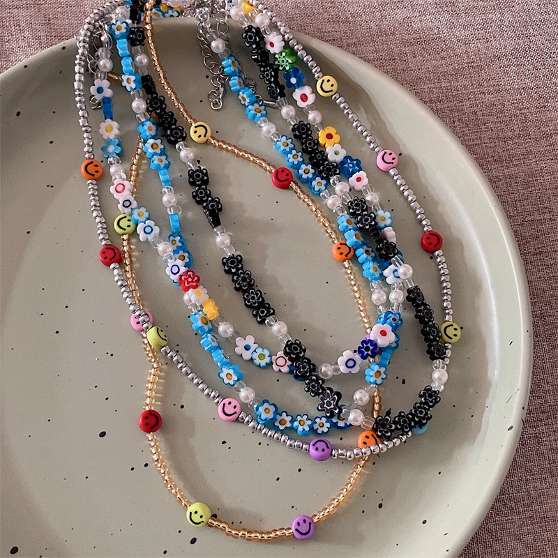 Womenu0027S Vacation Flower Beaded Pearl Necklace Patchwork