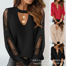 跨境外贸新款前领镂空蕾丝拼接长袖上衣-XY88610Q系列