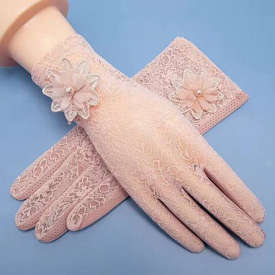 Summer Light Lace Sunscreen Gloves Women's Short Touch Screen Thin Driving Outdoor Touch Screen Stretch Ice Silk