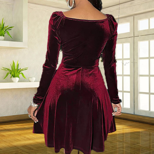 European and American women's spring and autumn season day dress Christmas long sleeve V-neck dress