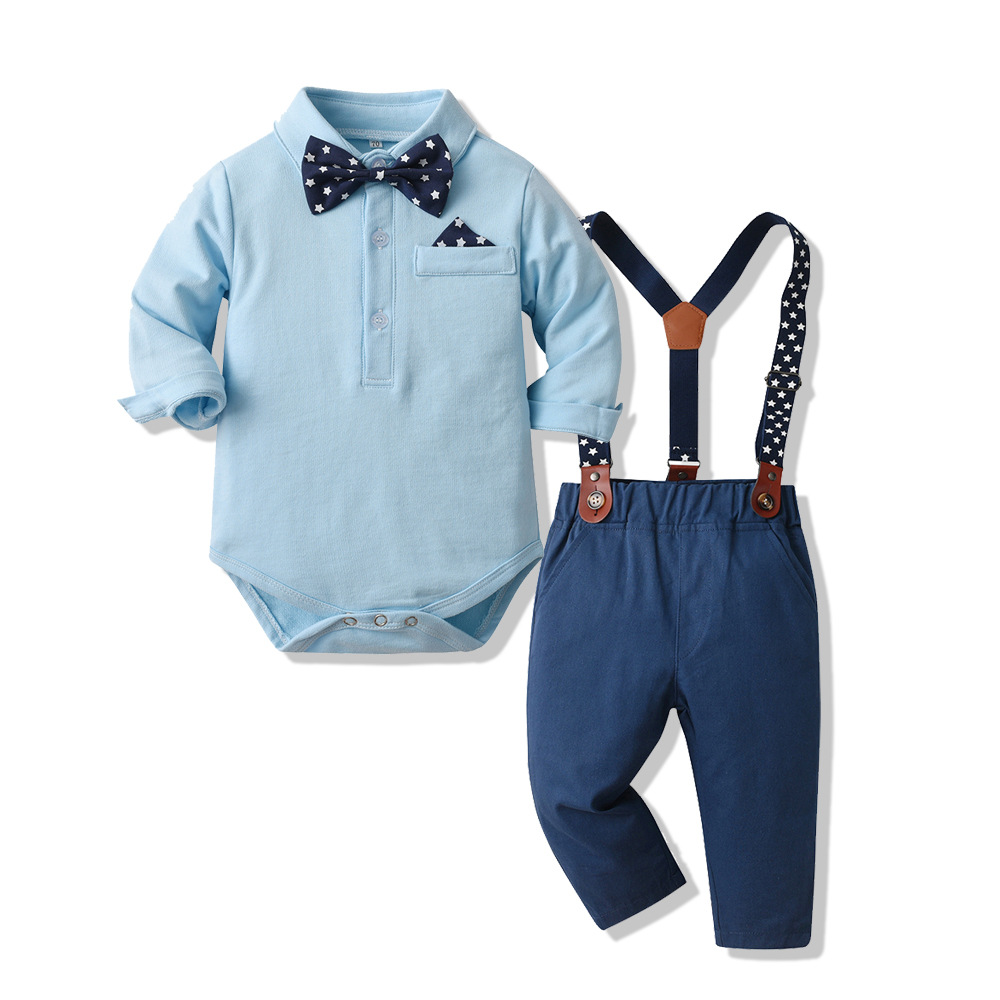 Nuevo niño bebé camisa de manga larga unidad caballo de escalada correa pantalones largos set de bebé gorra de boca de pato set de tres piezas