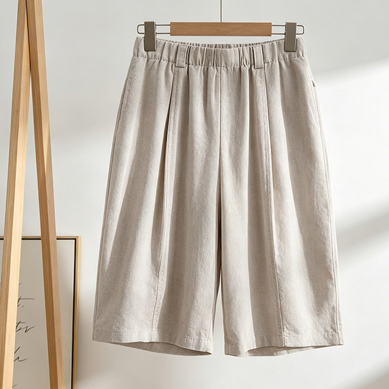 Linen Shorts for Women, 2026 New Style, High-Waisted, Slimming, Trendy Floral Pants, Loose-Fitting Capri Pants for Petite Figures