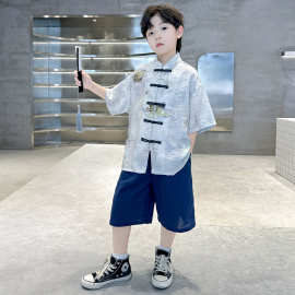童装男童2026新品夏季新中式国风汉服短袖套装男孩唐装表演服薄款